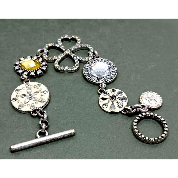 Jessica Simpson Bracelet Chain Clover Silvertone Sand Dollar Disc Star Toggle 7" - Picture 4 of 16